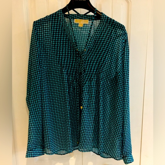Michael Michael kors georgette blue pattern blouse like new size L - Picture 1 of 4